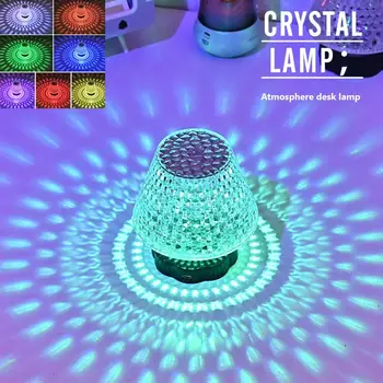 1 БР. Led Кристални Настолна лампа Light Rose 3/16 Цветове Зареждане на Романтична Diamond Проектор Атмосфера Спалня USB Сензорен лека нощ
