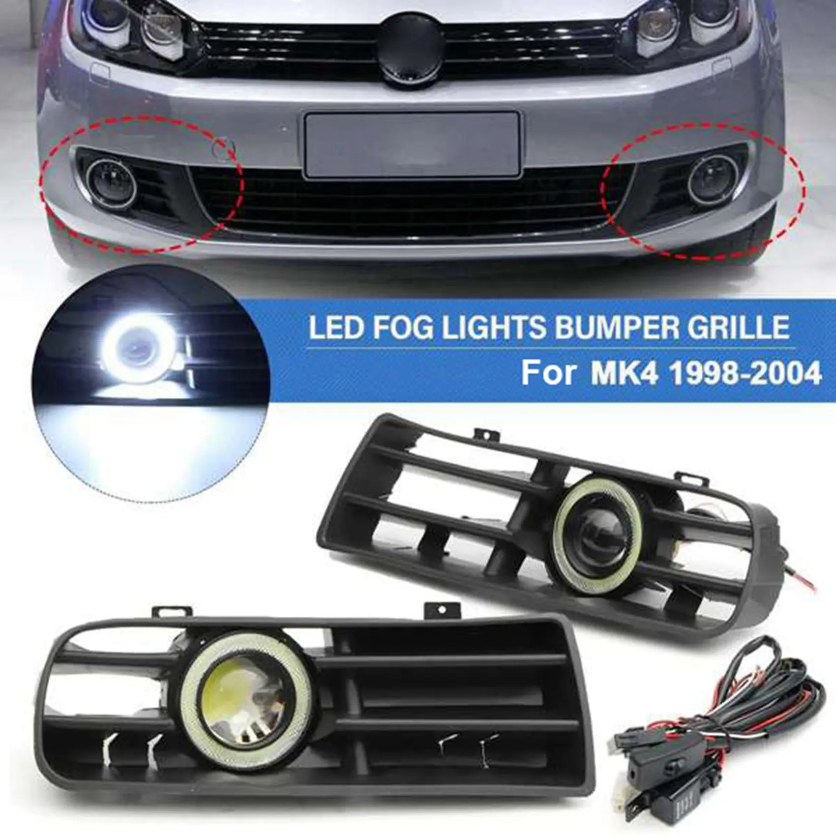 1 чифт Очите на Ангел Дневни Светлини Фарове за мъгла Решетка, Led Лампа с Комплект Кабели за Volkswagen Golf MK4 1998-2004