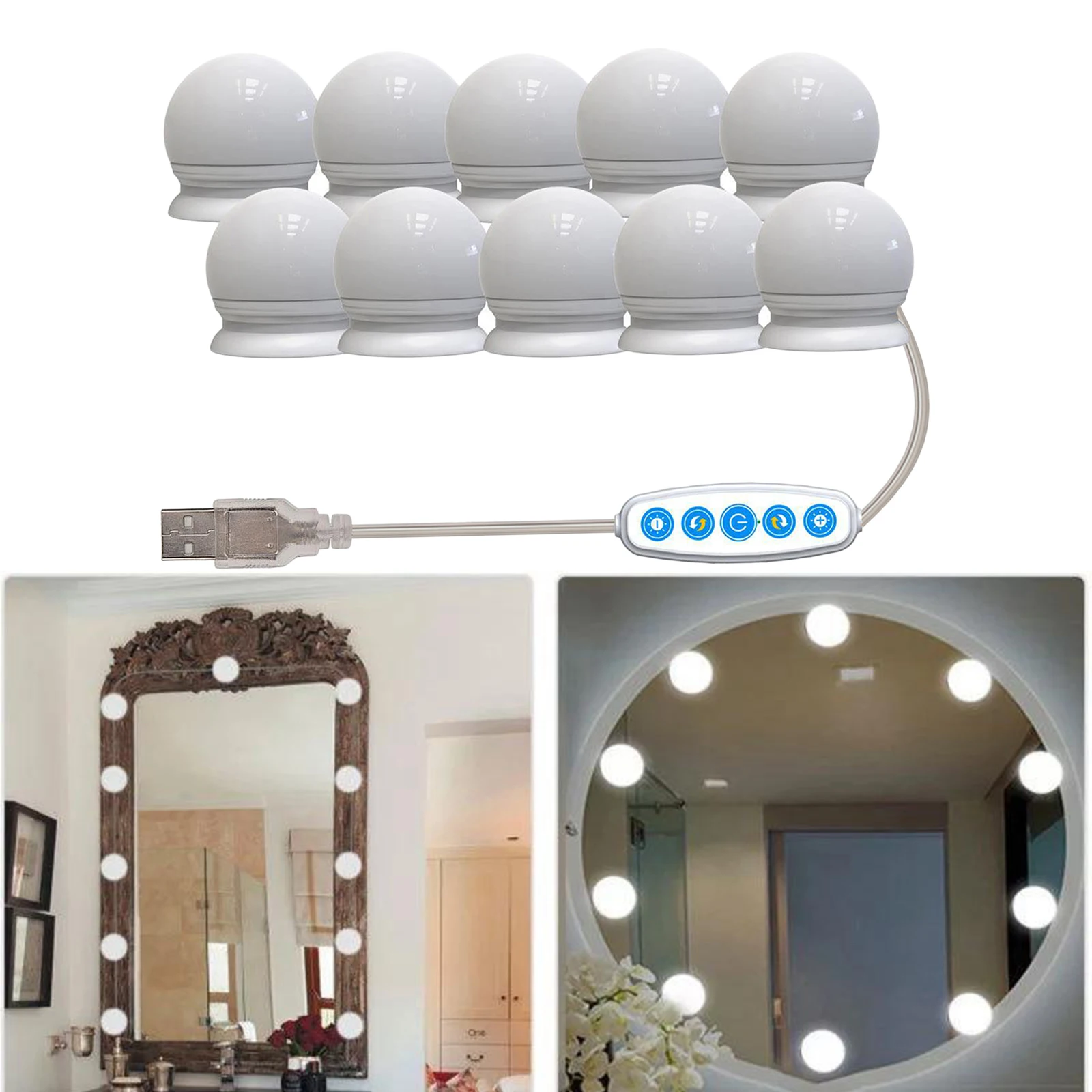10 led огледала на сенниците за грим крушки Осветяват с регулируема яркост на Плот или стена