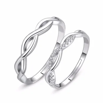 100% 925 сребро модни блестящи кристални пръстени за влюбени регулируема халка на пръста си бижута, сватбен подарък директен доставка