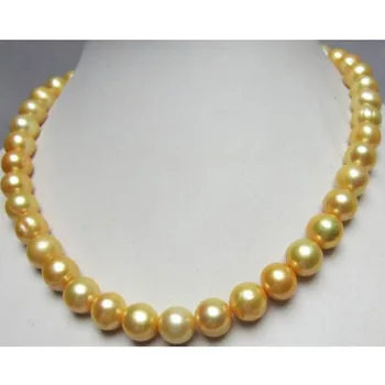 11-12 мм барок сладководни златната перла necklace18inch сребро 925