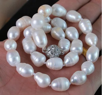 11-13 мм Истински Натурален бял akoya култивирани перли в огърлица Магнит Закопчалката
