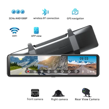 12 Инча 2K Автомобилно огледало за обратно виждане Преносимо Безжично Apple CarPlay Android Радио Мултимедия Bluetooth, WIFI 1080P Автомобилна 3 Място Дървар