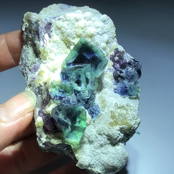 122,5 естествено зелено, синьо сърце флуорит и слюда crystal минерален камък декорация на дома, пръстен изцеление вени Обучение Геология