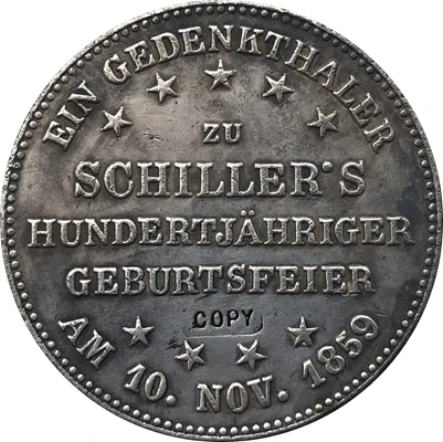 1859 Немски монети с номинална стойност от 1 талер КОПИЕ 33 мм