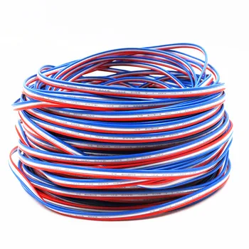 18AWG 3-пинов Плоска Лента тел, 100 фута 31 м / ролка, червен, бял, син, 3-жилен кабел