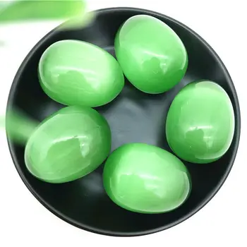 1БР Голям Зелен Камък Котешко Око с Формата На Яйце Проба Скъпоценен Камък Crystal Исцеляющий Рейки Естествени Камъни и Минерали