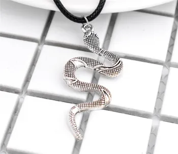 1бр Нова Мода Тибетски Сребърна Висулка змия Колие Колие Чар Черен Кожен Кабел Заводска Цена на Ръчно изработени Бижута