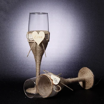 2 Бр. Компл. Сватбена Стъкло Персонализирани Сватбени Чаши Сватбена Шампанско За Изпичане Флейти Чул Дантела Селски Флейта Чаша Вино Вино