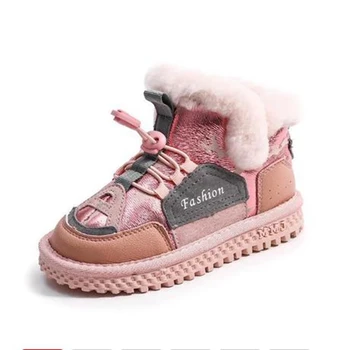 2020 г., зимните модни Детски зимни обувки, детски обувки за момичета и момчета, кожени ботильоны на меху, плюшен топло Детски обувки за момичета