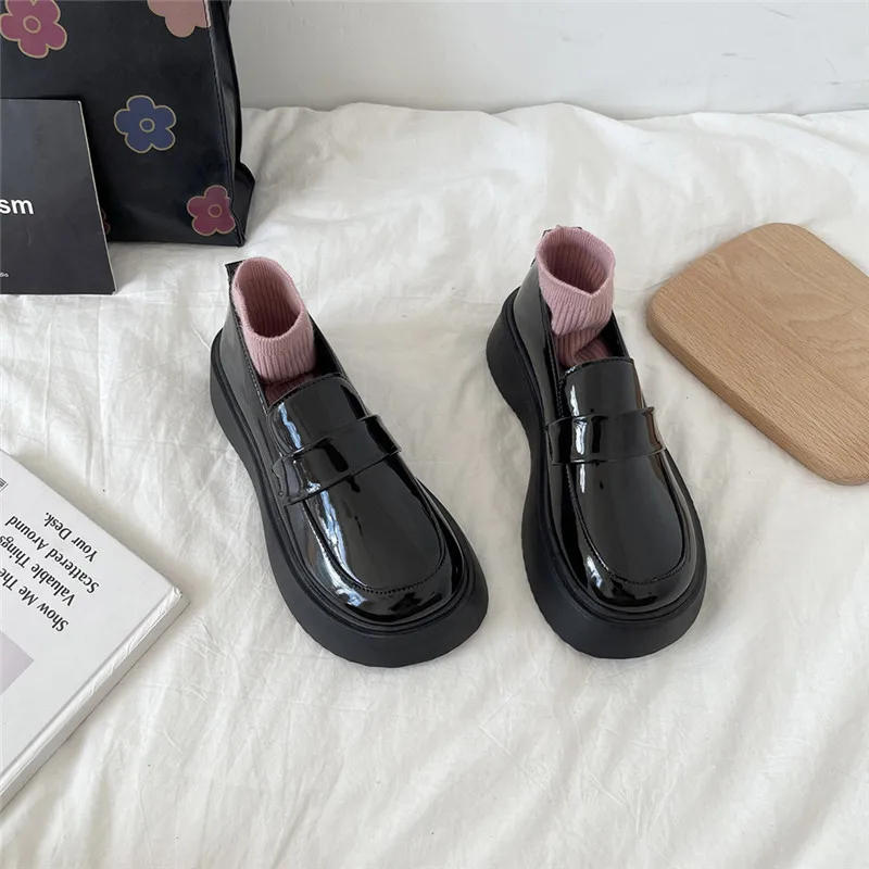 2021 г. Дамски обувки в Черен Цвят, Обувки от Изкуствена Кожа, Обувки в японски Стил за студенти, Обувки, без съединителни Mary Jane, Ежедневни Обувки INS с Кръгло Деколте