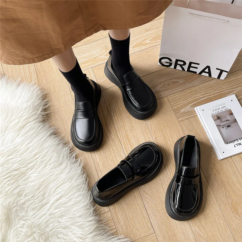 2021 г. Дамски обувки в Черен Цвят, Обувки от Изкуствена Кожа, Обувки в японски Стил за студенти, Обувки, без съединителни Mary Jane, Ежедневни Обувки INS с Кръгло Деколте