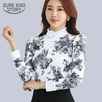 2021 дамски лейси блуза, риза, Есенно-зимна Корейската Мода, дамски Ризи, Дантелени Блузи с Дълъг Ръкав, Тънка Женска Риза, отгоре 883A 25