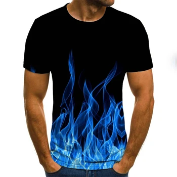 2021 Нова Мъжка тениска с пламъците, Лятна Модна Тениска с Къси ръкави и 3D Кръгло деколте, Риза с дымовым елемент, Модна Тениска Оверсайз