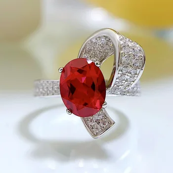 2021 ново ruby пръстен от сребро 925 проба, инкрустированное овални луксозен пълен бриллиантовым ретро-ринг 7*9