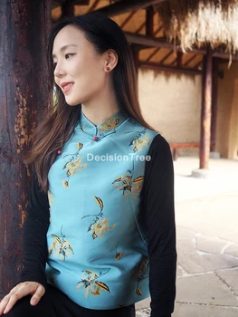2022 бродерия ципао яка-часова китайски жилетка традиционен китайски жилетка ханьфу ретро жаккардовый елегантен женски костюм жилетка тан