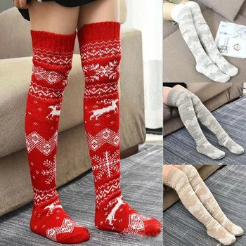 2022 Дамски есен-зима Коледни топли Чорапогащи над Коляното, дълги Памучни Чорапи, плетени калъф за Топли Чорапи #
