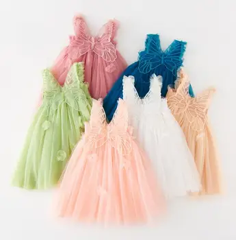 2022 Модерно лятно сетчатое рокля с пеперуда за малки момичета, скъпа детски дрехи принцеса, 6 бр./лот на едро