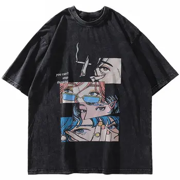 2022 Мъжки Градинска Риза в стил хип-хоп, Японската Тениска С Изображение на Аниме Харадзюку, Графична Памучен Свободна Тениска С Къс Ръкав, Оверсайз