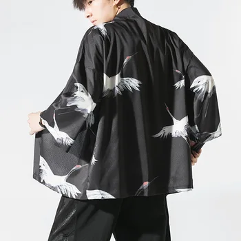 2022 пролет лято новият китайски 5XL кран мъжко кимоно с жилетка палто Японски реколта красив ретро риза с принтом наметало палто q141