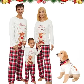 2022 Сладък Коледен пижамный Комплект с елени, Еднакви пижами За цялото семейство, Татко, мама и аз, Коледна пижамная Облекло за Баща, Майка, Деца, Пижами за кучета, Съоръжения