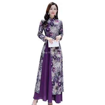 2022 традиционното вьетнамское китайското рокля ципао ад дай 2022 за жени с цветен принтом