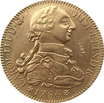 24 - Каратово позлатените 1786 Испания 8 Эскудо - копие от монети на Карлос III