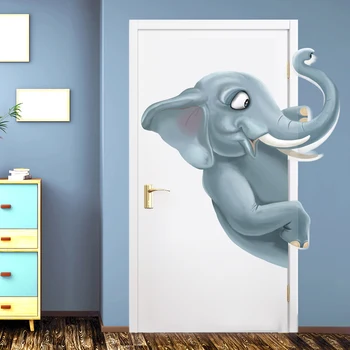 3D Мультяшная Креативна Стикер на Вратата във формата на Слон за Детска Стая, Врати, Спални, Веранда, на шкафа, монтиран на стената оформление за Увеличаване на удоволствието
