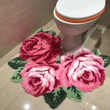 3D розов килим за баня, мат, червена/розова роза, дебел килим на пода, подложка за антре, спалня, дневна, tapete, мека подложка за тоалетна