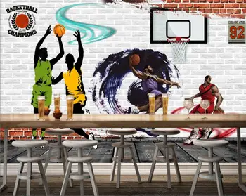 3d фото тапет на Уол стрийт баскетболна игра тухлена рисувани стенни спалня Декорация на дома, тапети за стени, на рула