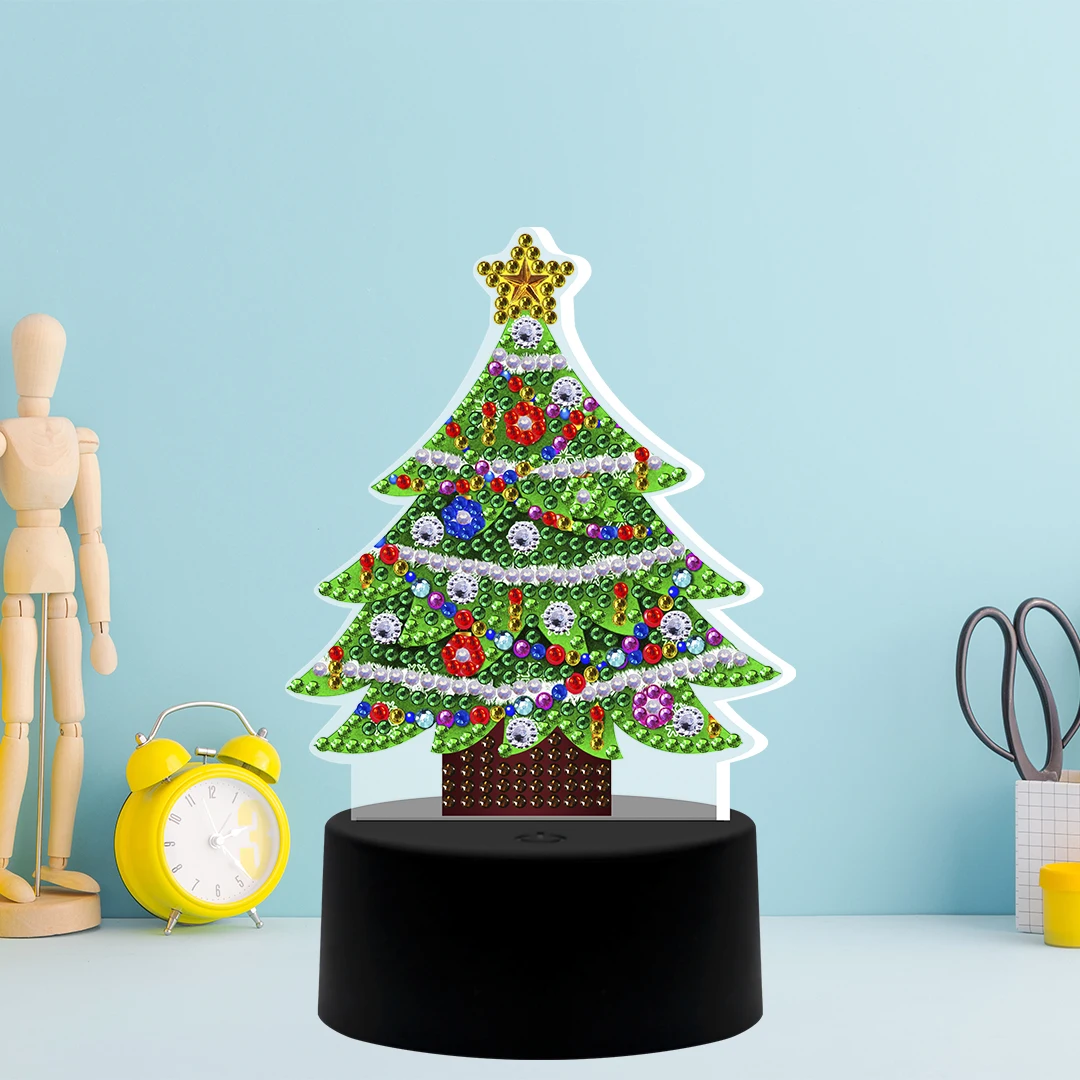 7 Цветни САМ Диамантена Живопис Led Лампа със Специална Форма Диамантена Мозайка кръст Бод Бродерия Коледно Дърво от Кристал Декор