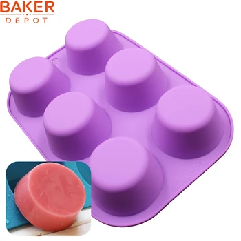 BAKER DEPOT Силиконова Форма За Сапун, Форма За Кексчета, кръгла Форма За Печене Форма за Торта, 6 Дупки, свещ, ледена пудинг, форма за ръчно изработени сапуни