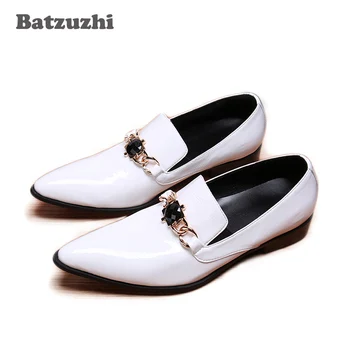 Batzuzhi/мъжки модел обувки с остри пръсти, луксозни дизайнерски вечерни кожени обувки, бизнес бели сватбени обувки, мъжки лоферы, голям размер US12