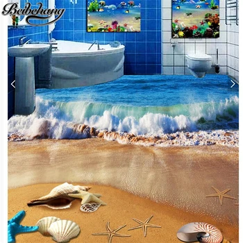 beibehang Потребителски големи тапети 3d самозалепващи водоустойчив пясъчни плажни сандвич баня спалня пол 3D