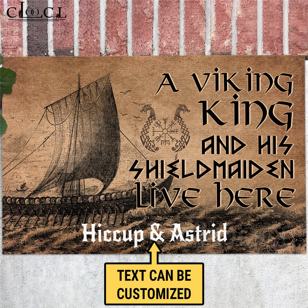 CLOOCL Килими Викингите 3D Графичен крал на викингите и Неговата слугиня-защитница Живеят Тук Мат Модерен Ретро Мат с Букви За Помещения