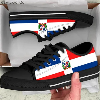 ELVISWORDS Флаг на Доминиканската Република, на Принтом Класически Жените С Ниско Берцем Стил Вулканизированная Обувки на Марката Дизайн Удобни Дамски Маратонки