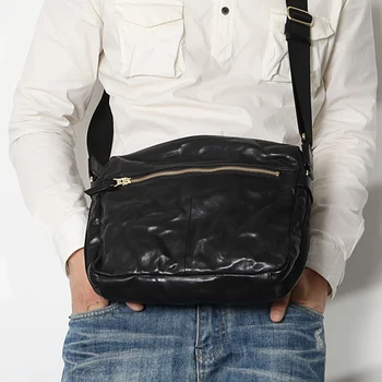 EUMOAN Нова чанта с модерна кожена чанта през рамо мъжки ежедневни ретро набръчкана мека чанта-месинджър от телешка кожа голямата голям чанта