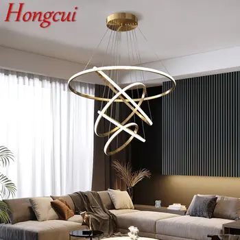 HONGCUI Съвременно Латунное Пръстен Подвесное Осветление LED 3 Цвята Полилей Лампа Декор За Дома на Хол