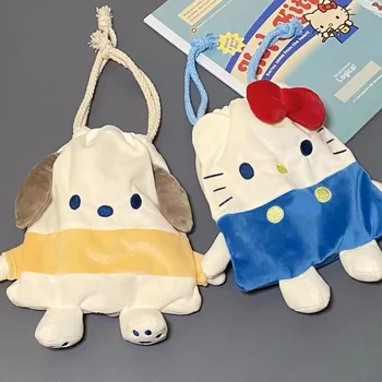 Kawaii Sanrio Hello Kitty Плюшено Портфейл Косметичка Голямата Голям Чанта За Съхранение На Термоусадочный Джоба Melody Pachacco Плюшено Чантата Си За Дреболии