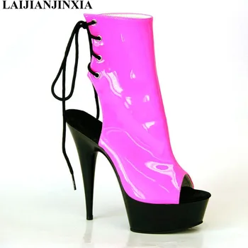 LAIJIANJINXIA/Нови летни дамски стръмни обувки с отворени пръсти; обувки на висок ток 15 см; модни дамски обувки дантела; ботильоны