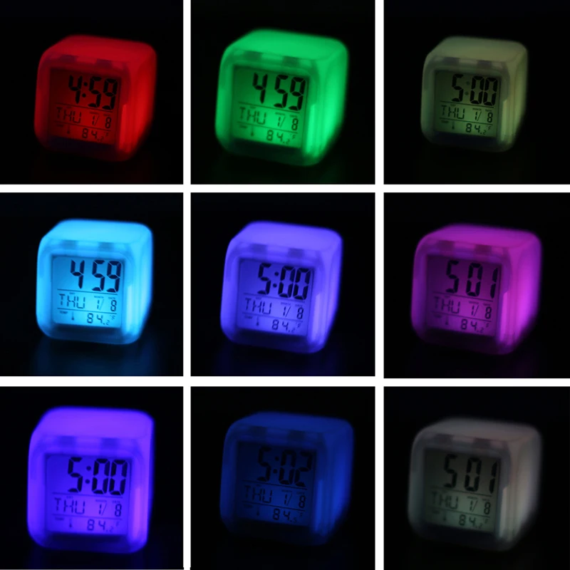 LED Digital alarm clock От Бяла Пластмаса 12/24-Часова Смяна на Часа на 7 Цвята Нежна нощна светлина Дисплей на Температурата Календар Часовник