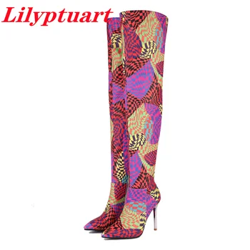 LILYPTUART ZA/Дамски обувки, модни пикантни ботуши над коляното на висок ток, дамски обувки, дамски обувки 2022, двустаен, обзаведен луксозно