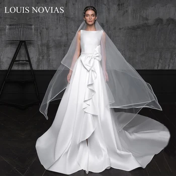 Louis Novias Секси Сватбена рокля без ръкави, с папийонка, истински хора снимани на Мечтите, Подвижна опашка, Винтажное Меко атласное рокля
