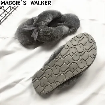 Maggie's Уокър/ дамски модни ежедневни чехли на равна подметка с сирене кожа, сладък джапанки от вълна от овце, ярки цветове, размери 35 ~ 40