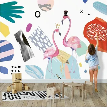 Milofi потребителски 3D снимка стенни тапети в скандинавски стил геометрична двойка фламинго детска стая фон на стената
