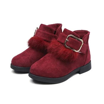 Mumoresip/2022, есенно-зимни детски обувки, Ботильоны от изкуствена кожа от флока, Детски топли обувки, Модерни обувки за момичета, кожа коса, Размер 27-37