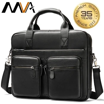 MVA Истинска кожа Куфарче и чанта за лаптоп за мъже през рамо за документи тоут чанта подарък за любимия човек New 7412