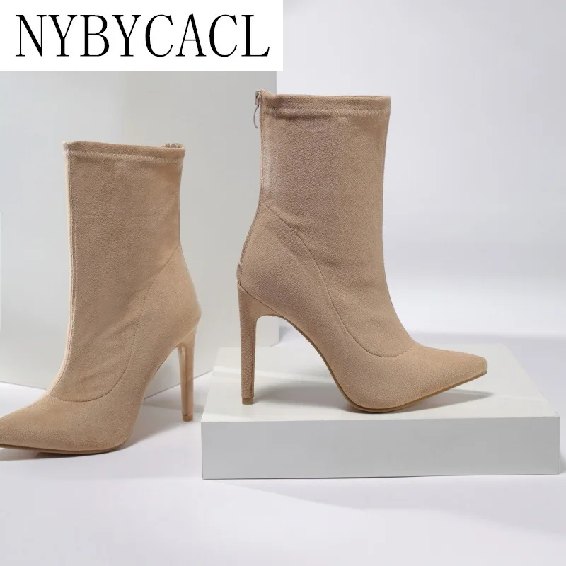 NYBYCACL/2022 г. от Новата есенно-зимни дамски обувки с остър пръсти на тънък висок ток 11 см, велур Пикантен дамски обувки от флока