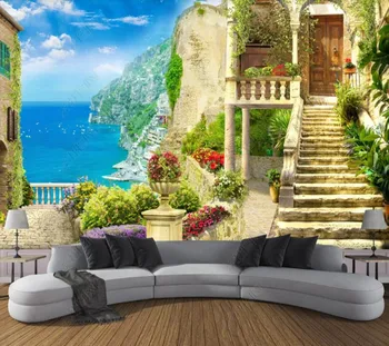 Papel de parede Градина изглед към морето на фона на стените, 3d тапети, спалня кабелна телевизия бар стенописи декора на стените