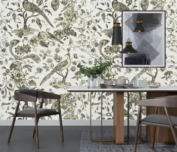 papel de parede Потребителски 3d тапети на стенописите Американската сънливи ръчно рисувани птици и цветя и птици ТЕЛЕВИЗИЯ фон